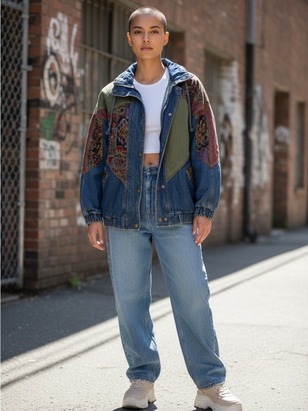 Vintage Weathered Blues Denim Jacket tapestry Patchwork